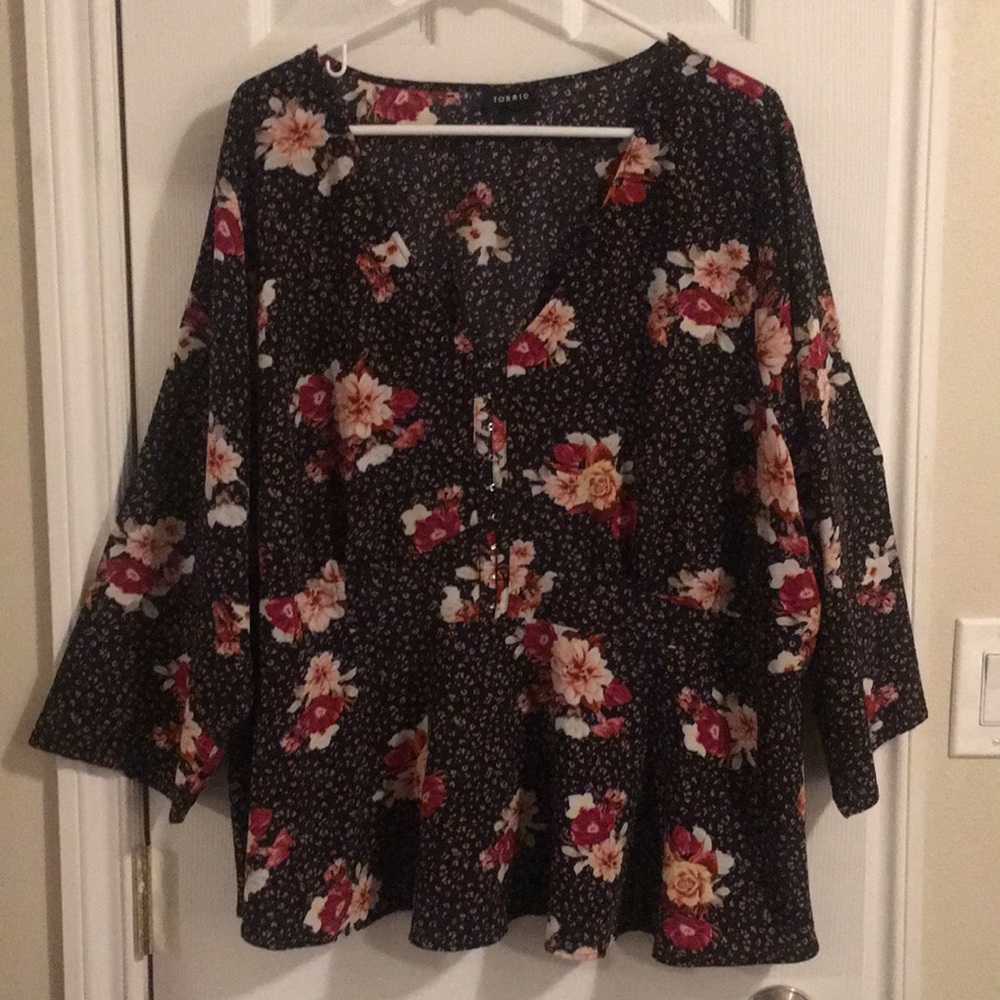 Torrid Black Floral Blouse